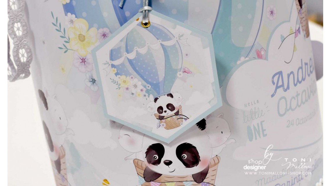 Trusou de botez cu ursuletul Panda ursul polar si baloane de aer cald Panda 7